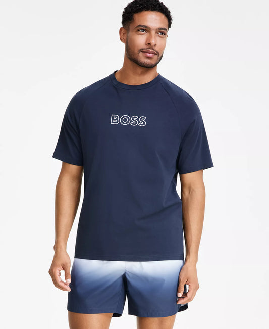 BOSS by Hugo Boss BOSS Sun Protection Logo T-Shirt in Navy Blue