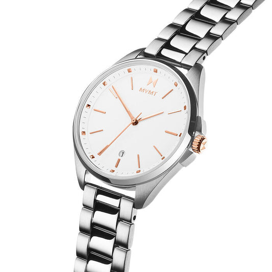 MVMT Crestliner Silver Women's Watch, 36mm in White with Printed Index