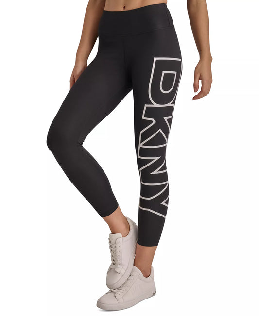 DKNY Sport Women's High-Rise Logo Graphic 7/8 Leggings (in the Blk/Wht colorway)