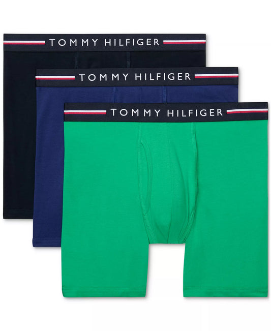Tommy Hilfiger Men's 3-Pack All Day Comfort Boxer Briefs in Primary Green/Blue Ink/Desert Sky