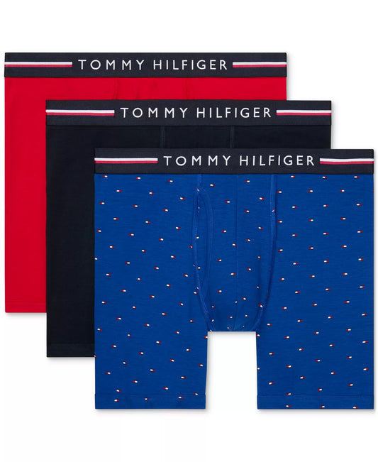 Tommy Hilfiger Men's 3-Pack All Day Comfort Boxer Briefs in Primary Red/Royalty Micro Flag/Desert Sky