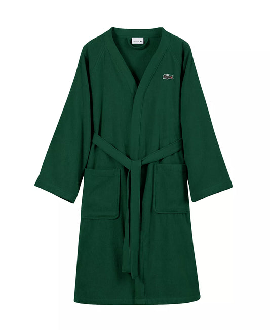 Lacoste Home Logo Patch 100% Cotton Piqué Bath Robe in Eden
