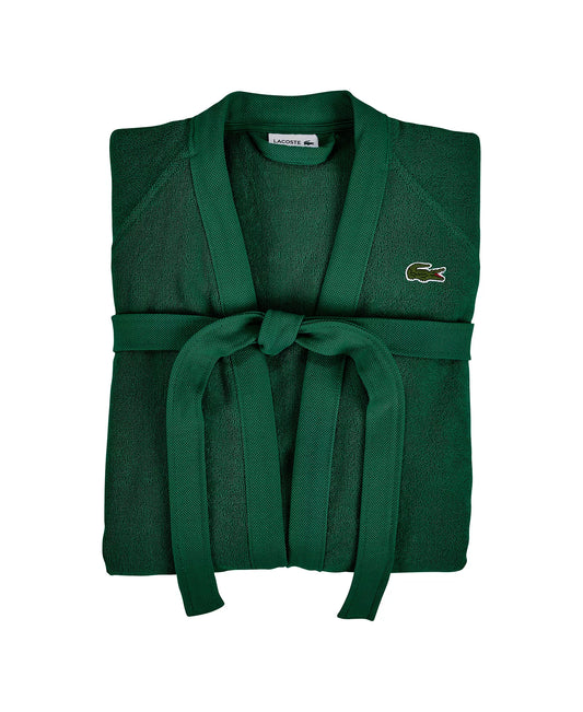 Lacoste Home Logo Patch 100% Cotton Piqué Bath Robe in Eden