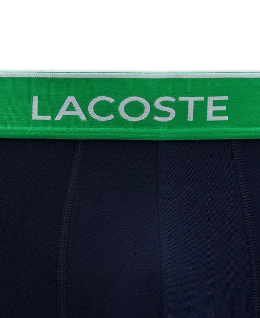 Lacoste Men's Cotton Stretch Color Waistband Boxer Briefs, 3-Pack in Navy Blue/ Green/Yellow