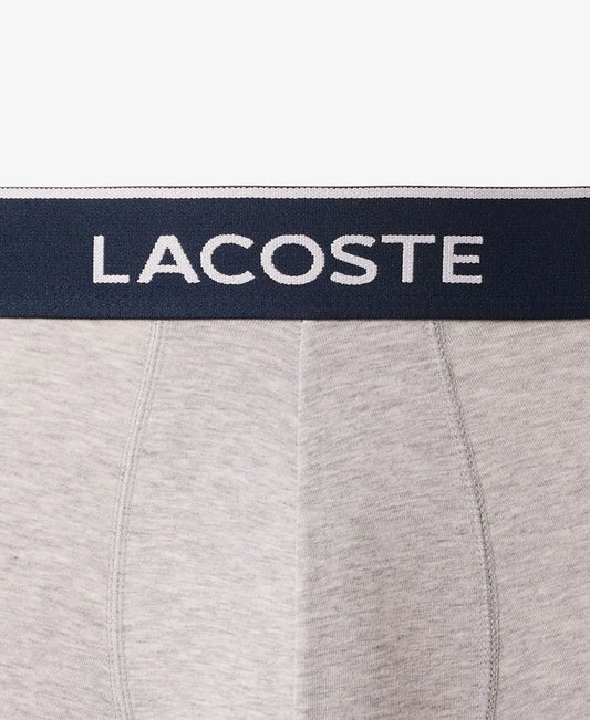 Lacoste Men’s 3-Pack Regular-Fit Logo Waistband 5" Boxer Briefs in Navy/Red/Gray