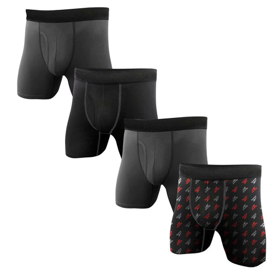 Reebok Men's 4-Pack Performance Boxer Briefs in Grey/Black/Black Print
