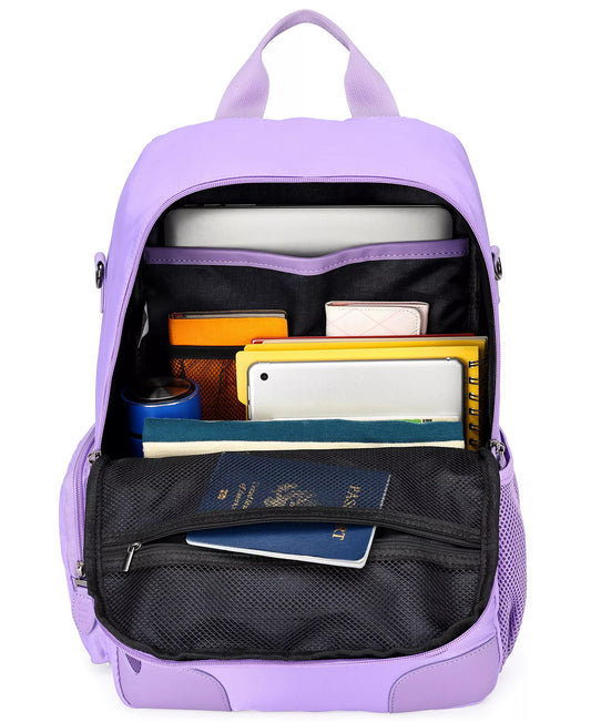 ELLE Voyage 17.5" Twill and Faux Leather Backpack in Lavender