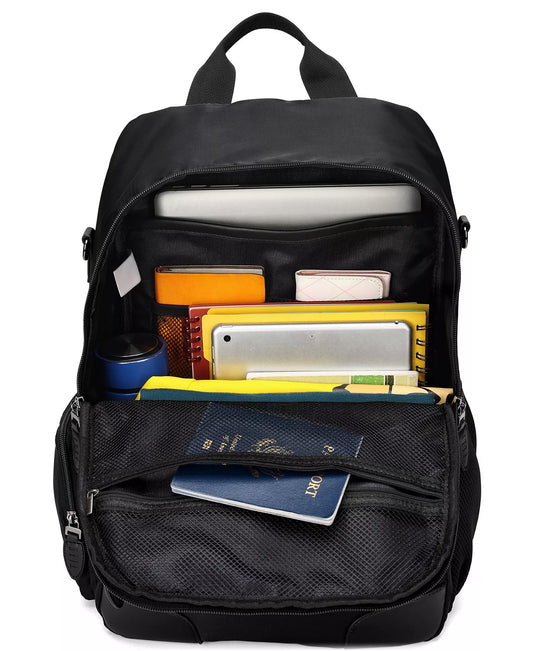 ELLE Voyage 17.5" Twill and Faux Leather Backpack in Black