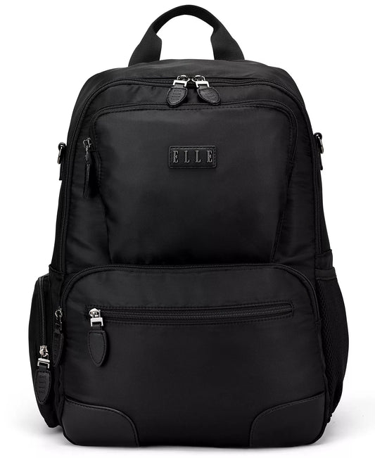 ELLE Voyage 17.5" Twill and Faux Leather Backpack in Black