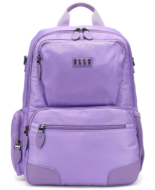 ELLE Voyage 17.5" Twill and Faux Leather Backpack in Lavender