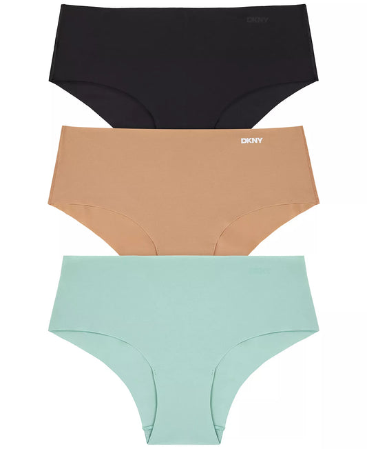 DKNY Women's 3-Piece Litewear Cut Anywear Hipster Underwear in the Black/Glow/Aquifer