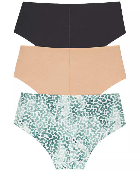 DKNY Women's 3-Piece Litewear Cut Anywear Hipster Underwear in the Black/Glow/Watercolor Dot