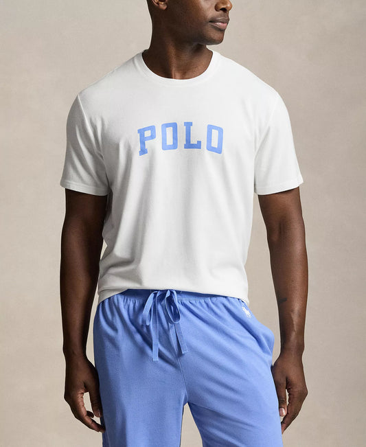 Polo Ralph Lauren Men’s Crewneck Pajama T-Shirt in White/Harbor Island Blue Logo