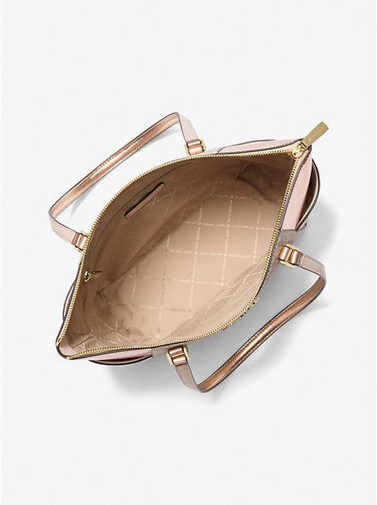 Michael Kors Charlotte Large Signature Logo and Metallic Top-Zip Tote Bag