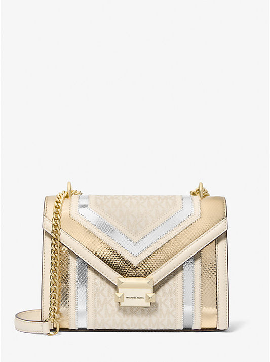 Michael Kors Whitney Medium Signature Logo and Metallic Shoulder Bag
