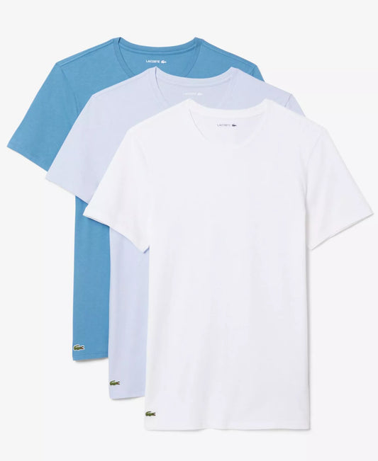 Lacoste Men's Slim-Fit Crewneck T-Shirt 3-Pack Gift Set in White, Phoenix Blue, and Light Blue