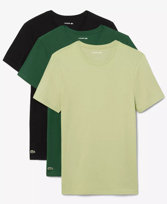 Lacoste Men's Slim-Fit Crewneck T-Shirt 3-Pack Gift Set in Birch, Green, and Black