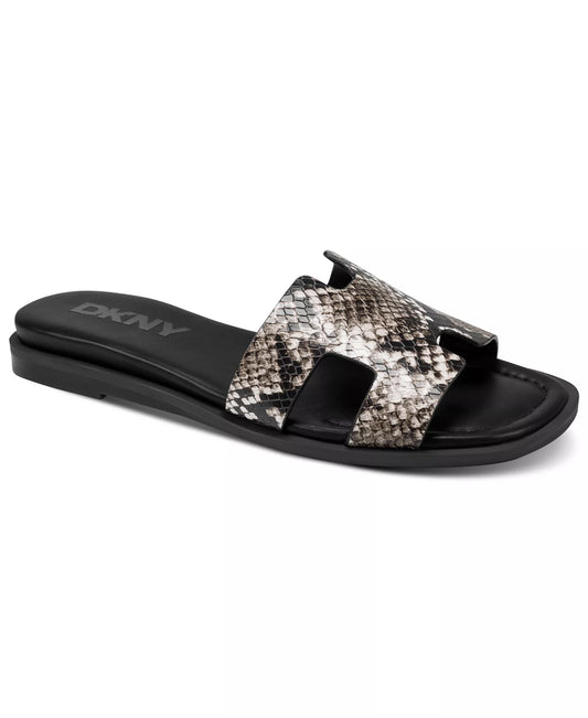 DKNY Women's Columba Slide Flat Sandals in Black/Snake Print