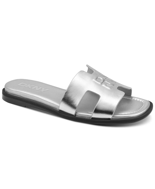 DKNY Women's Columba Slide Flat Sandals in Silver Metallic