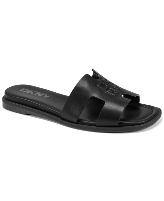 DKNY Women's Columba Slide Flat Sandals in Black Smooth