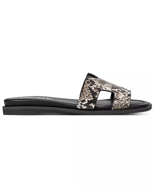 DKNY Women's Columba Slide Flat Sandals in Black/Snake Print