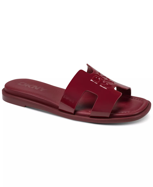 DKNY Women's Columba Slide Flat Sandals in Ruby Red Patent