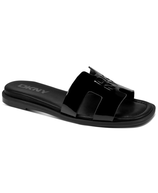 DKNY Women's Columba Slide Flat Sandals in Black Patent