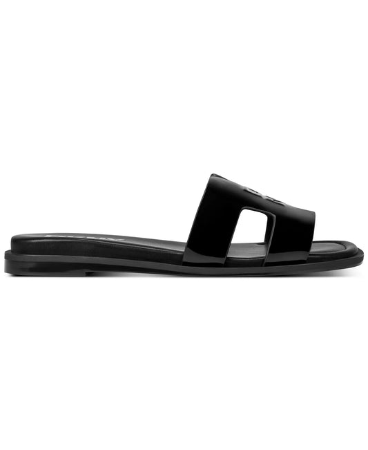 DKNY Women's Columba Slide Flat Sandals in Black Patent