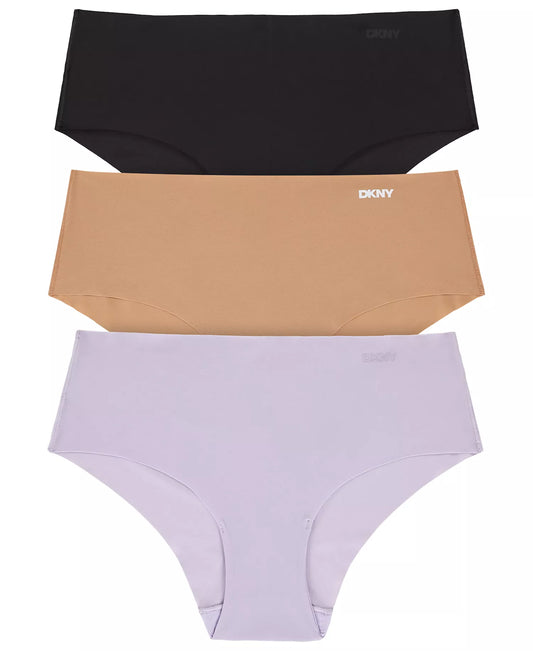 DKNY Women's 3-Piece Litewear Cut Anywear Hipster Underwear in the Black/Glow/Lavenderfields