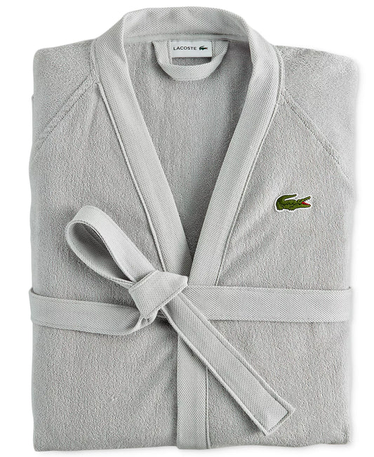 Lacoste Home Logo Patch 100% Cotton Piqué Bath Robe in Micro Chip