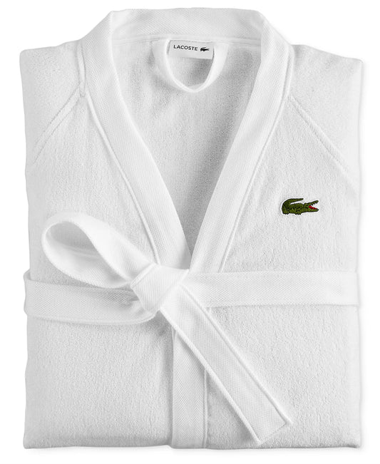 Lacoste Home Logo Patch 100% Cotton Piqué Bath Robe in White
