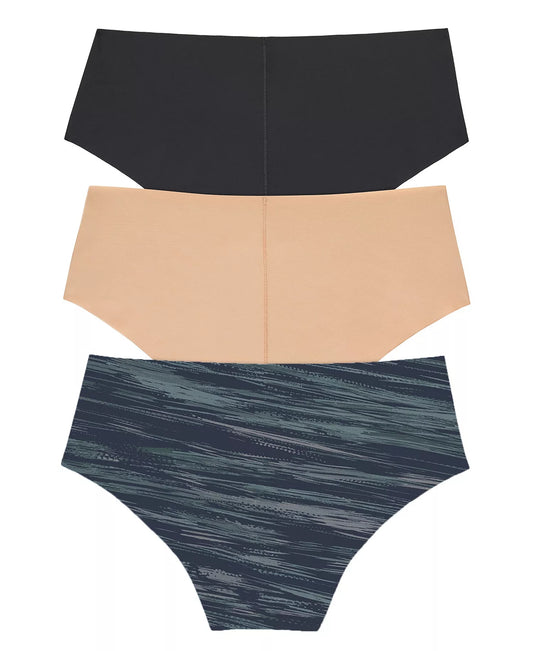 DKNY Women's 3-Piece Litewear Cut Anywear Hipster Underwear in the Black/Glow/Light Blur Print