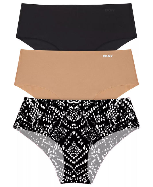 DKNY Women's 3-Piece Litewear Cut Anywear Hipster Underwear in the Black/Glow/Snake Print