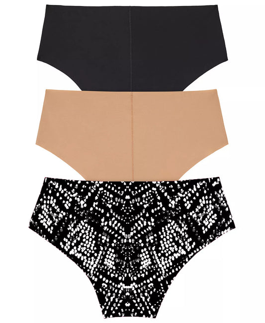 DKNY Women's 3-Piece Litewear Cut Anywear Hipster Underwear in the Black/Glow/Snake Print