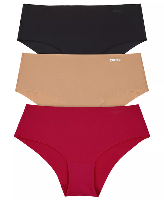 DKNY Women's 3-Piece Litewear Cut Anywear Hipster Underwear in the Black/Glow/Berry