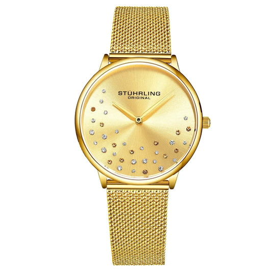 Stührling Original Symphony 3928 (Quartz 35mm Classic) in Gold Dial / Yellow Gold Hands / Yellow Gold Bracelet