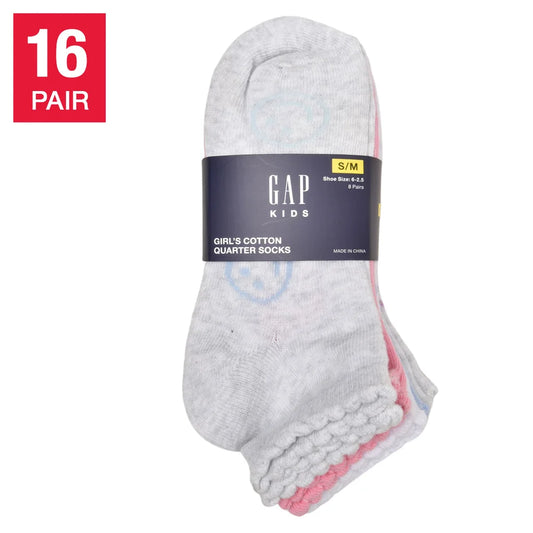 Gap Kids' Quarter Sock, 16‑pair Pink