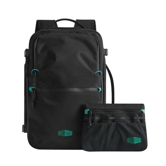 Bagsmart Faro 29L Travel Backpack with Expandable Water Bottle Sling Set (Black)