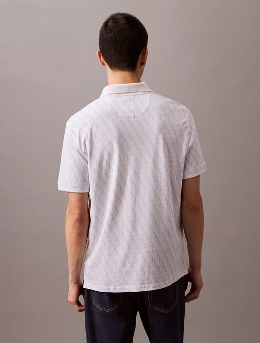 Calvin Klein Liquid Touch Monogram Print Polo Shirt | Brilliant White