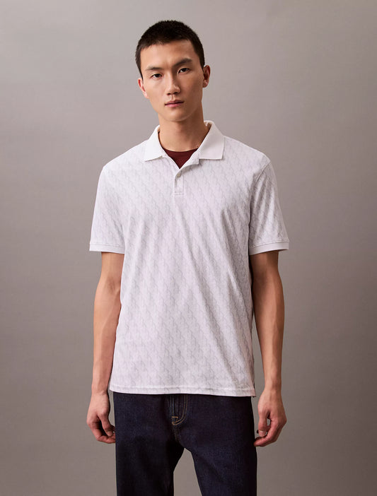 Calvin Klein Liquid Touch Monogram Print Polo Shirt | Brilliant White