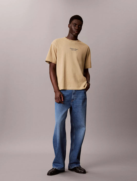 Calvin Klein Faded Dye Logo Graphic Classic Crewneck T-Shirt in White Pepper
