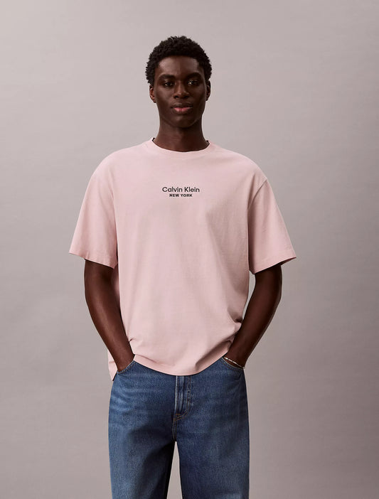 Calvin Klein Faded Dye Logo Graphic Classic Crewneck T-Shirt in Gray Lilac