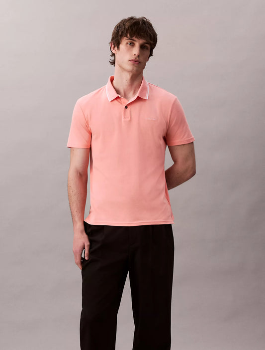 Calvin Klein Liquid Touch Tipped Collar Polo Shirt | Peach Amber