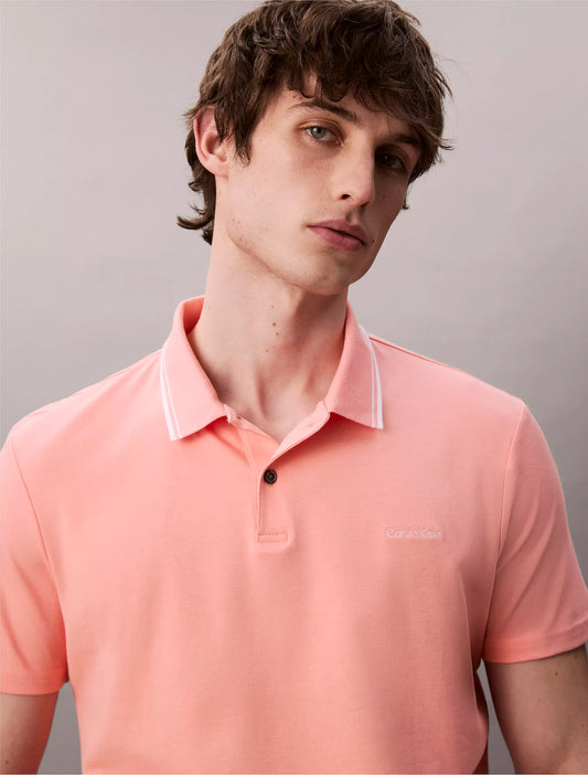 Calvin Klein Liquid Touch Tipped Collar Polo Shirt | Peach Amber