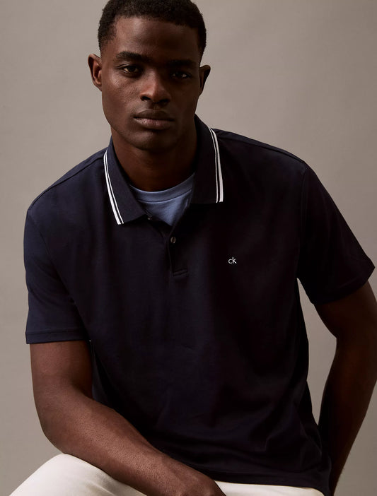 Calvin Klein Liquid Touch Tipped Collar Polo Shirt | Dark Sapphire