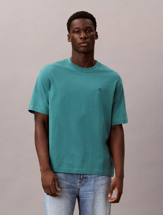 Calvin Klein Monogram Logo Relaxed Crewneck T-Shirt in North Sea
