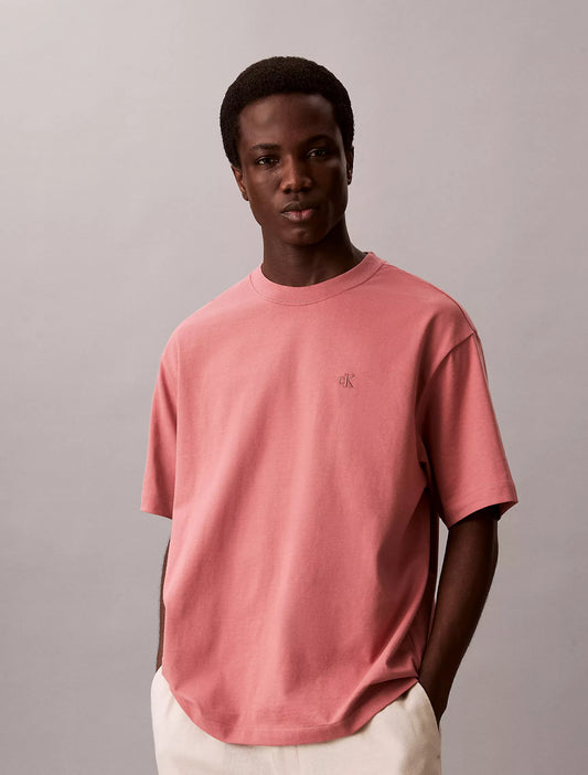 Calvin Klein Embroidered Monogram Logo Relaxed T-Shirt in Light Mahogany