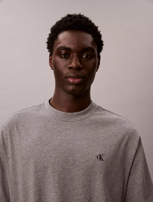 Calvin Klein Monogram Logo Relaxed Crewneck T-Shirt in Grey Heather