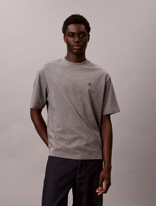 Calvin Klein Monogram Logo Relaxed Crewneck T-Shirt in Grey Heather