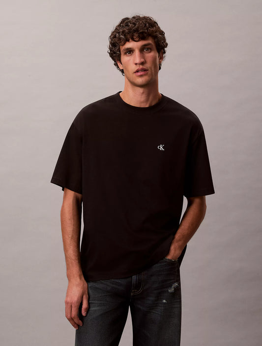 Calvin Klein Relaxed Monogram Logo Relaxed Crewneck T-Shirt in Black